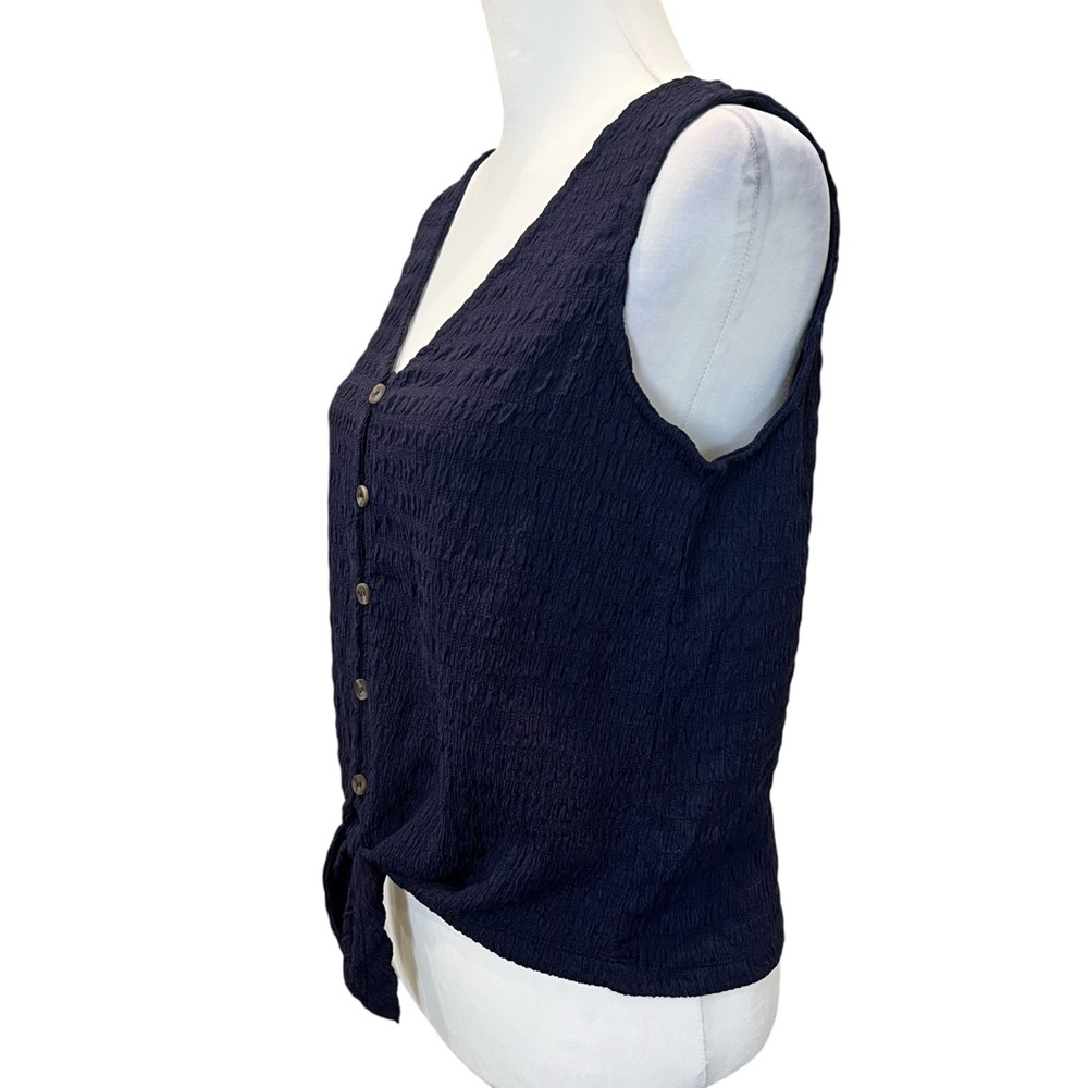 Sanctuary Link Up Button Front Tank Top Textured Tie Hem V Neck Blue S NWT - Picture 7 of 11
